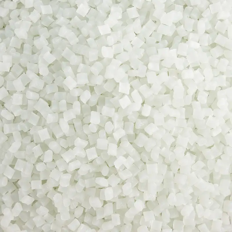 Close-up of PA6 polyamide resin pellets used in injection molding and industrial manufacturing