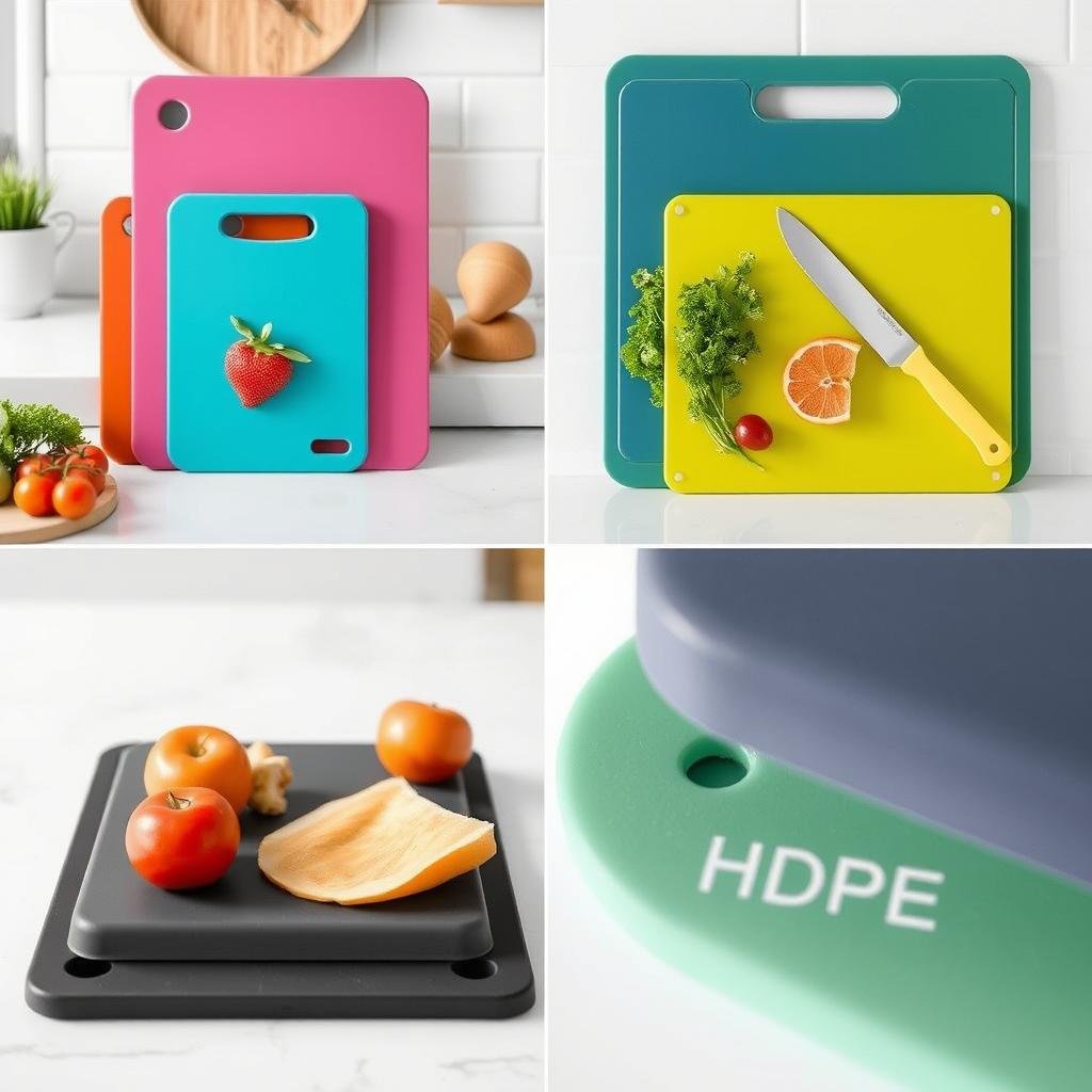 HDPE cutting boards in different colors demonstrating food safe applications