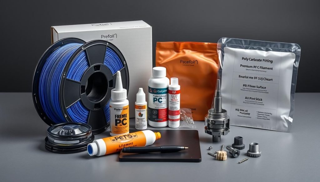 Starter kit for polycarbonate printing showing recommended products