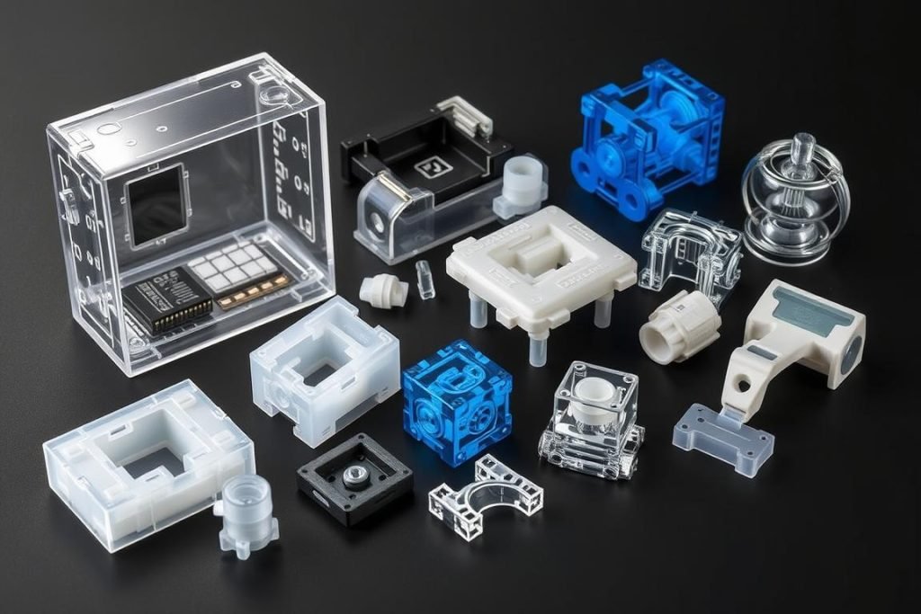 Various polycarbonate printed parts showing different applications