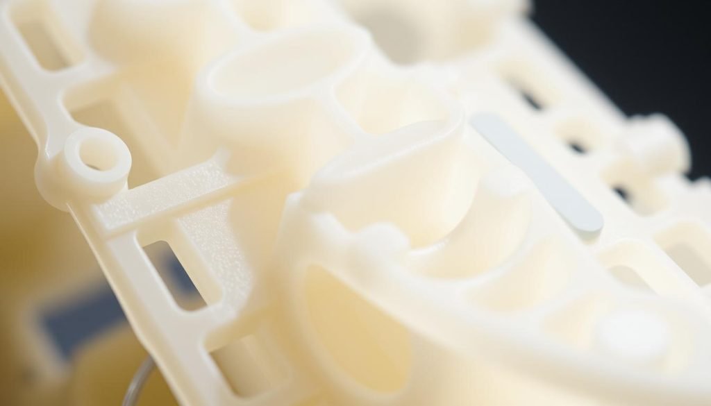 Complex M270-44(POM) injection molded part showing intricate details and thin walls