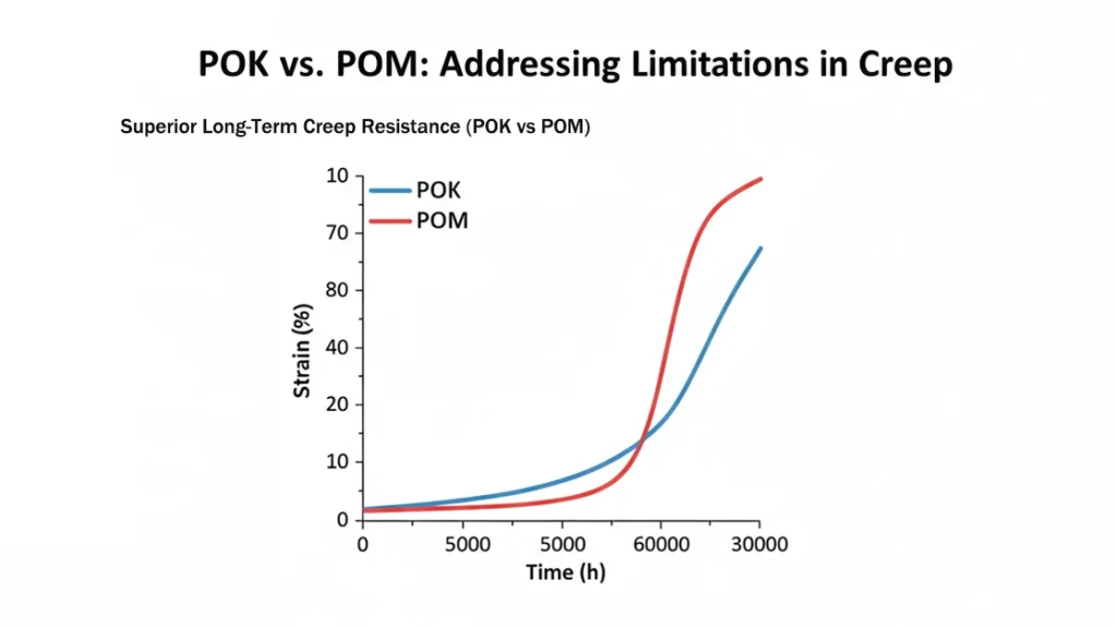 The results show that POK exhibits superior long-term creep resistance compared to POM, with strain acceleration occurring later in POK.