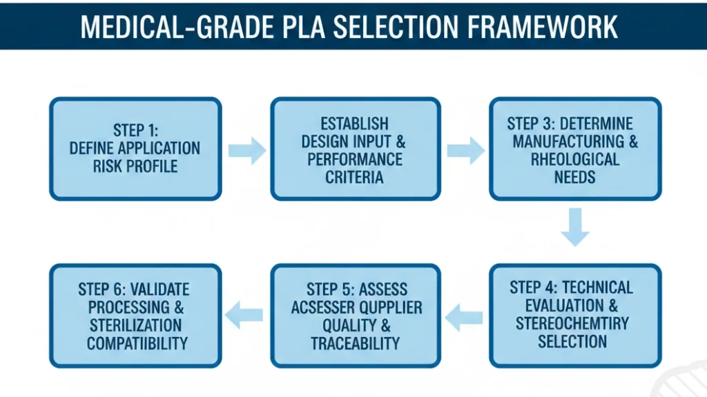 Six-Step Decision Flowchart for Medical PLA Material