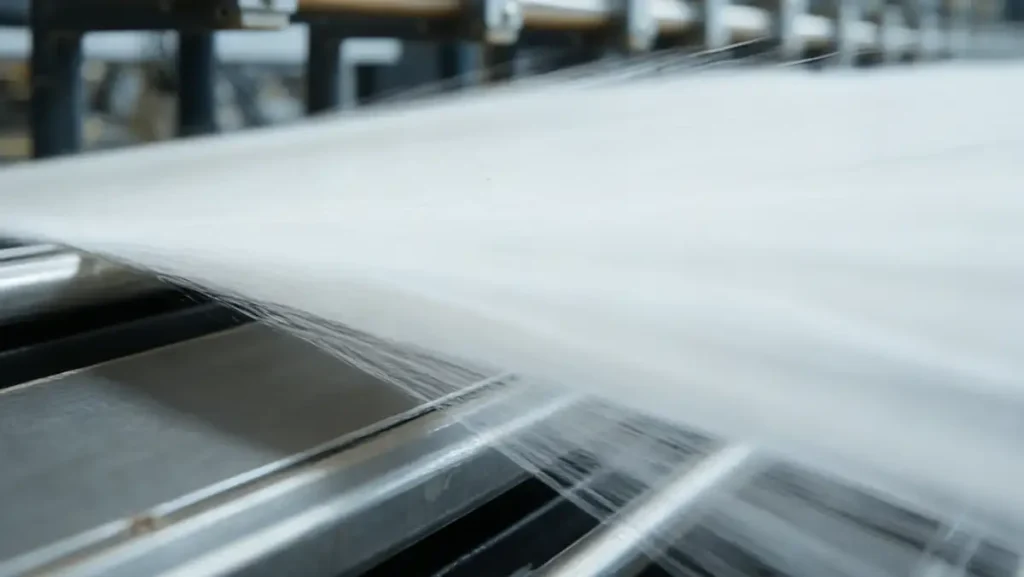 Industrial-scale spinning of polylactic acid fibers using granular raw materials.