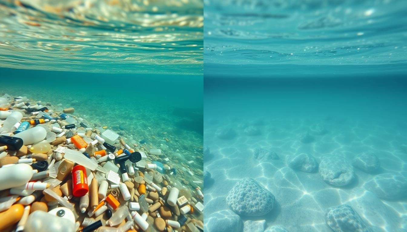 Plastic pollution in marine environment contrasted with biodegradable PHA materials