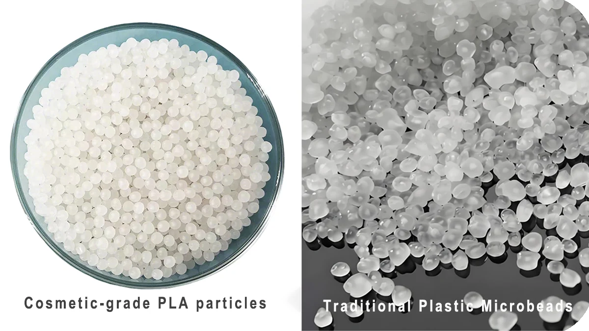Eco-friendly PLA Particles and Synthetic Plastic Microbeads Side-by-Side
