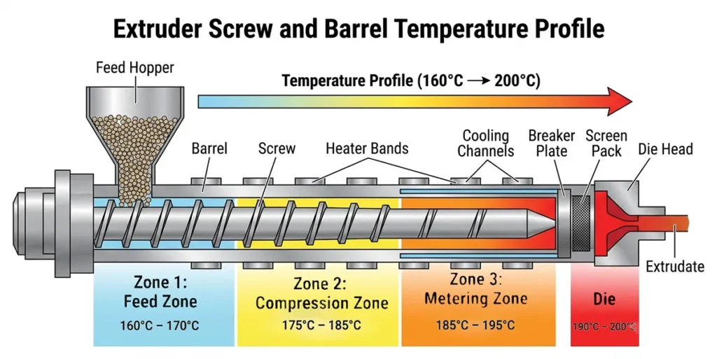 Thermal Gradient Diagram of a Single-Screw Extrusion Process