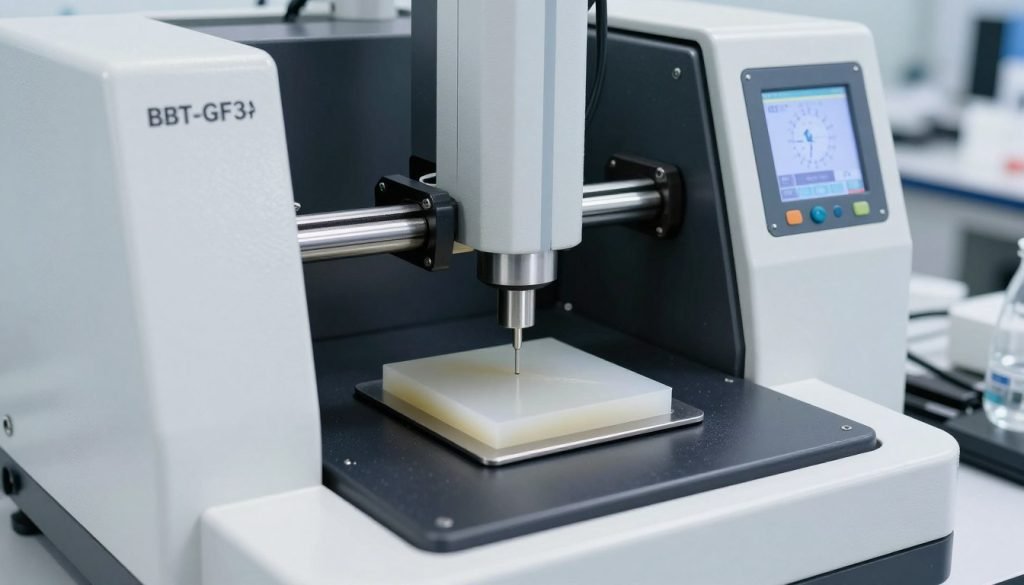 PBT-GF30 material being tested for mechanical properties in a laboratory setting