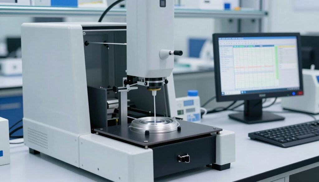 PHA filament being tested for mechanical properties in a laboratory setting