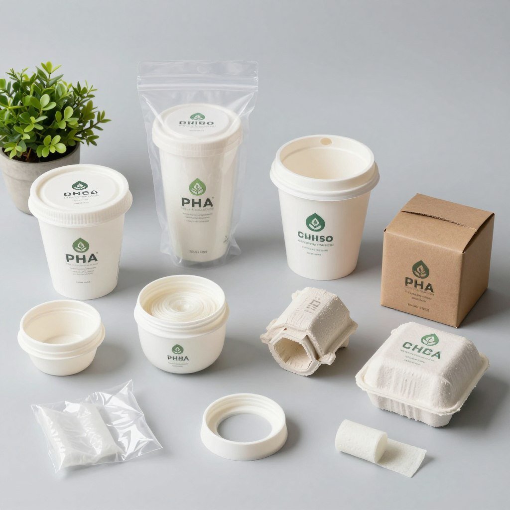 Packaging prototypes made with PHA filament showing sustainable design alternatives