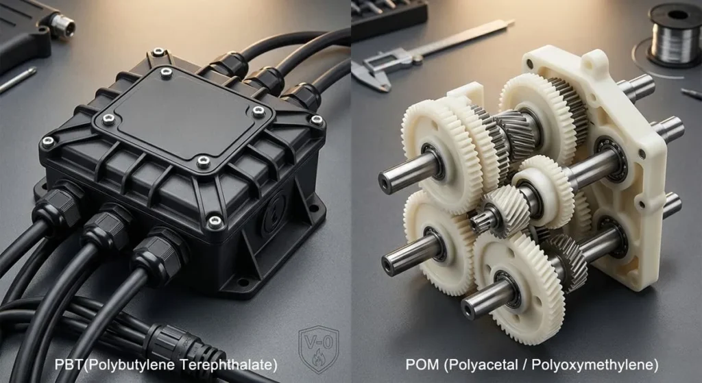 Engineered Plastics in Application: High-Voltage PBT Junction Box versus Complex POM Mechanical Gears