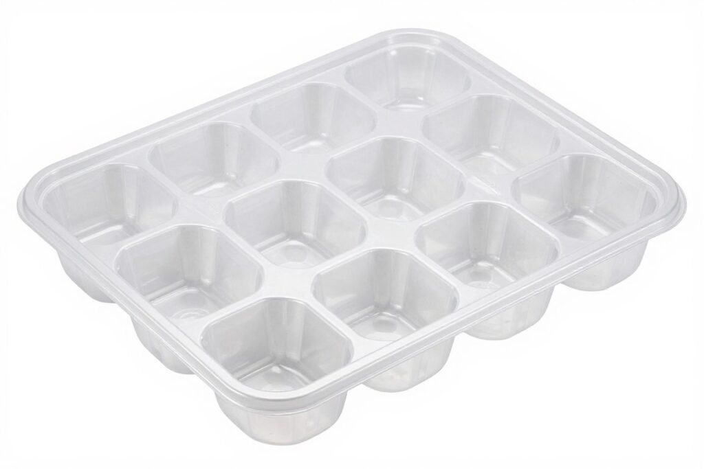 Thermoformed starch-based tray for medical device packaging