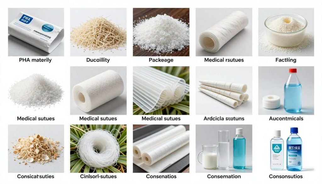 Various industrial applications of PHA materials highlighting where ductility is critical