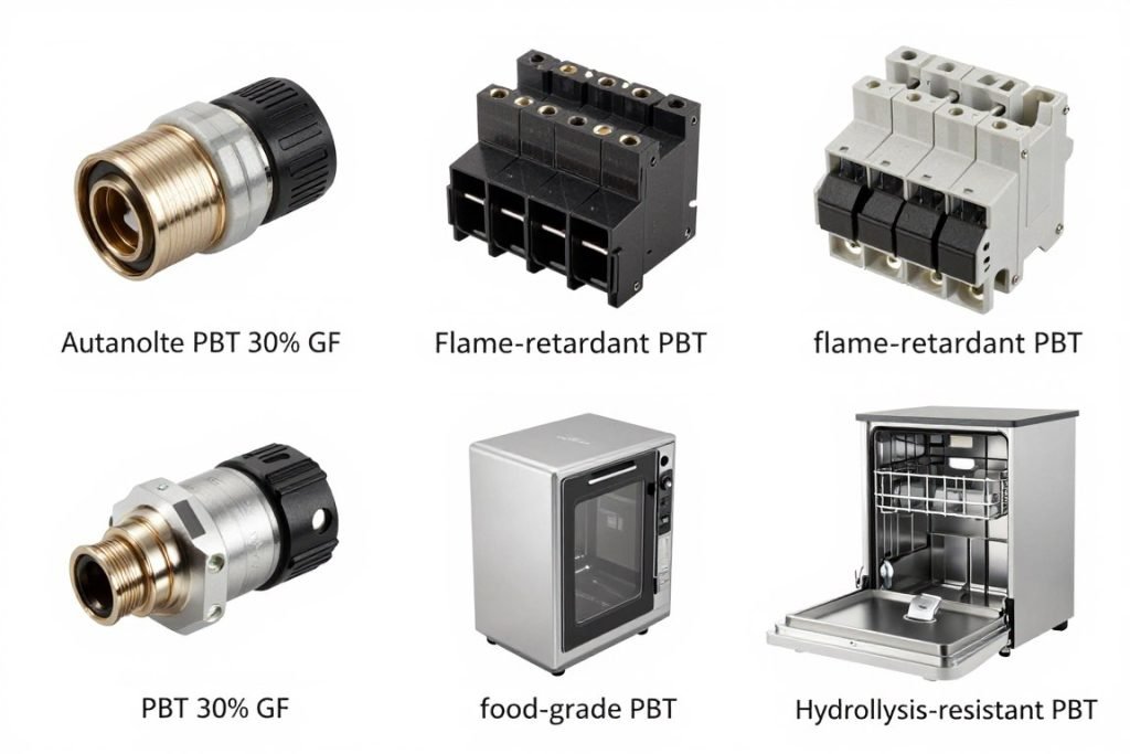 Various industrial applications of different PBT resin grades