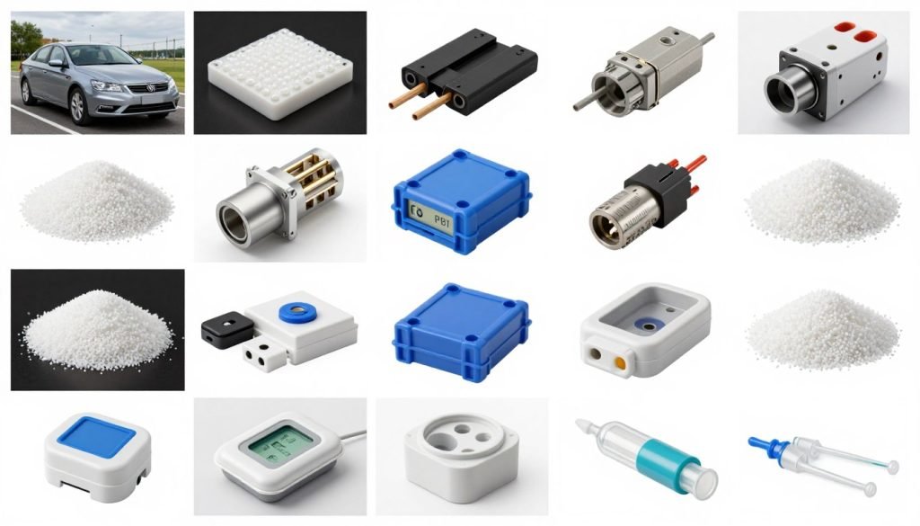Various specialty PBT resin applications showing diversity of modified grades