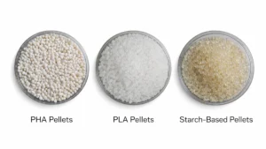 PHA, PLA, and starch-based bioplastic pellets