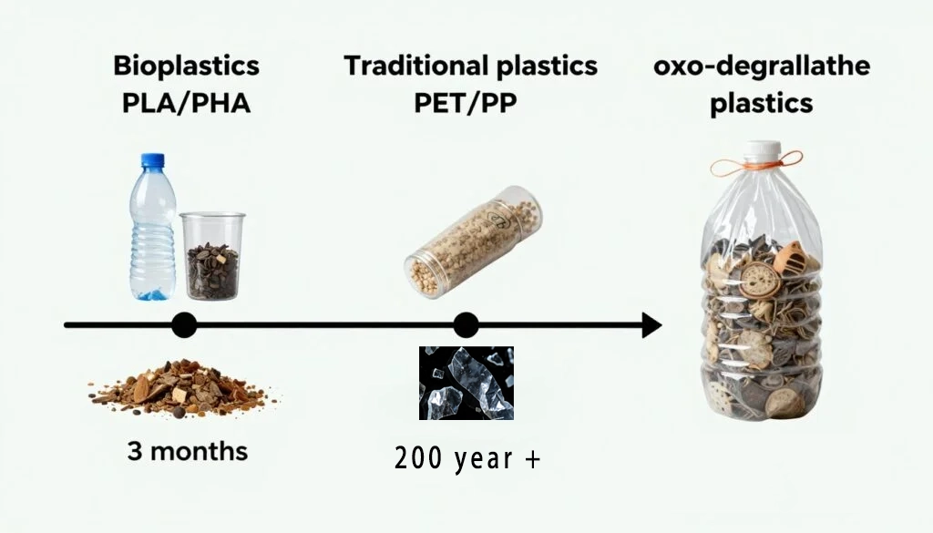 Degradation Time Comparison: Bioplastics (PLA/PHA) vs Traditional Plastics vs Oxo-Degradable Plastics