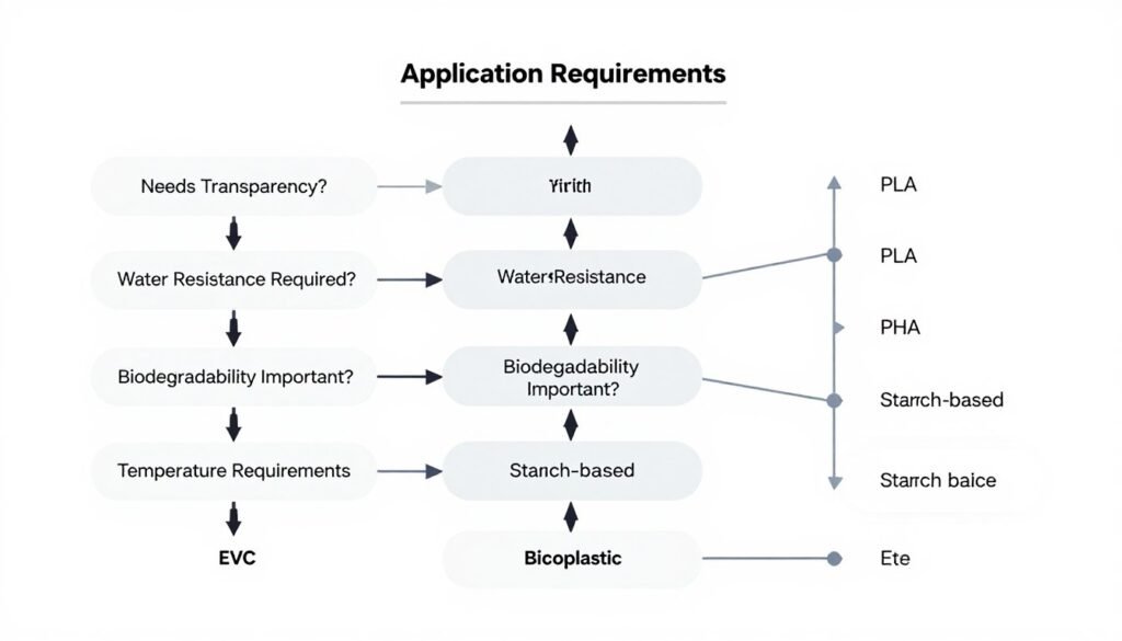 Decision flowchart for selecting the right bioplastic for different applications
