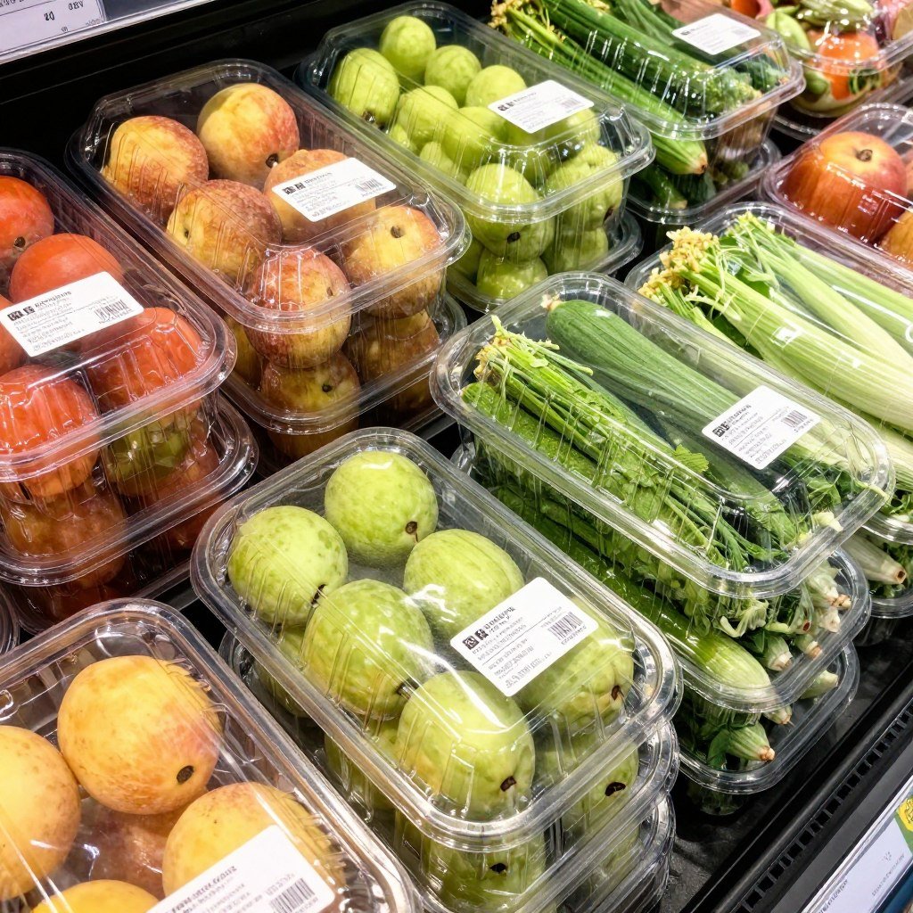 Food Grade PLA produce trays holding fresh fruits and vegetables