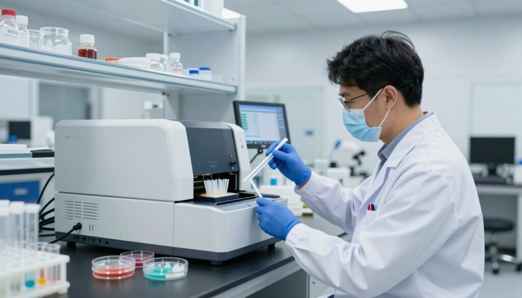 Food safety testing laboratory analyzing PHA straws for compliance certification