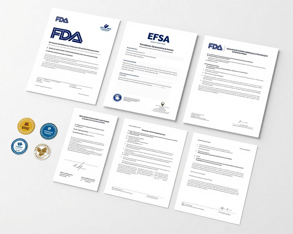 International food safety certification documents and compliance badges