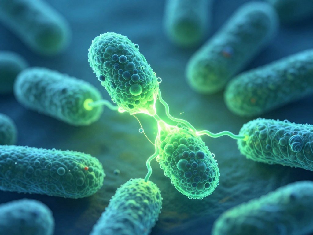 Microscopic view of PHA-producing bacteria creating biopolymer chains