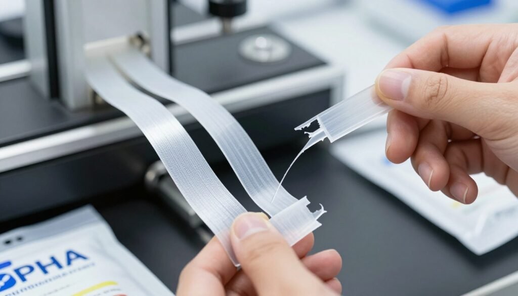 PHA packaging demonstrating mechanical strength and flexibility properties