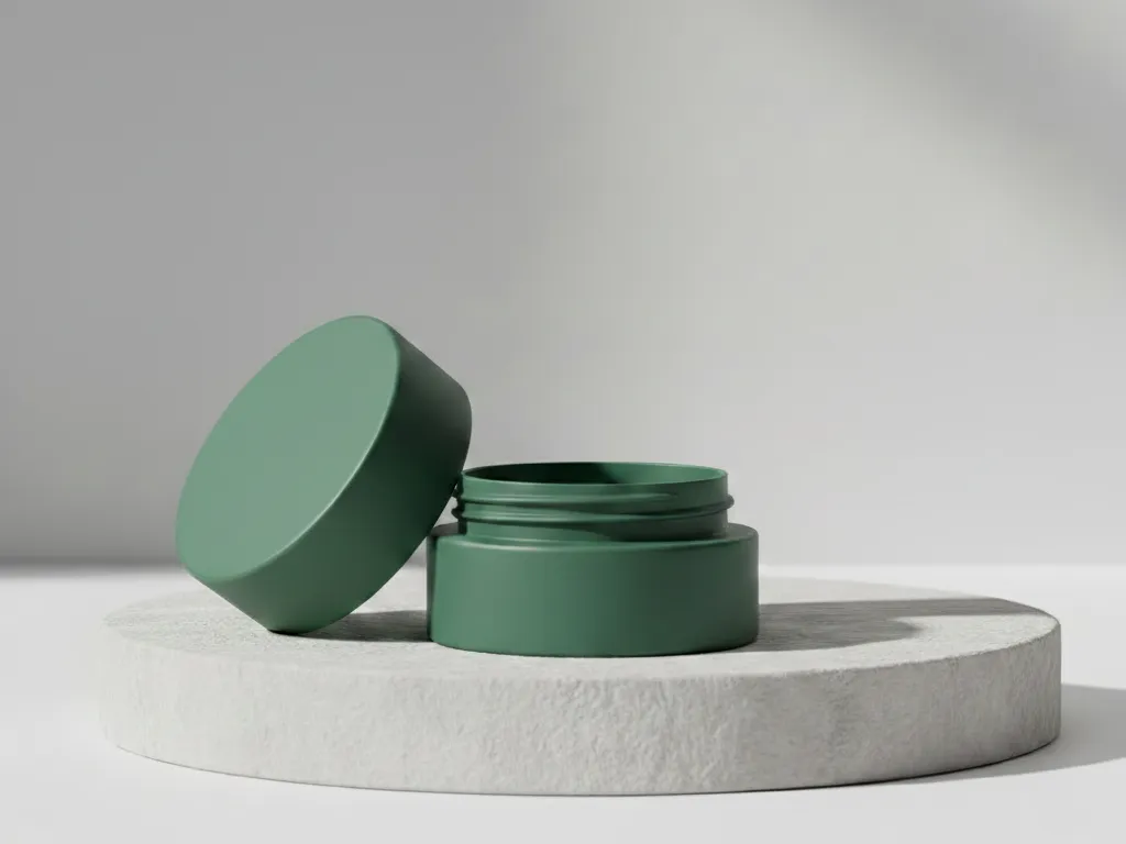A cosmetic jar and lid made from biodegradable PHA.