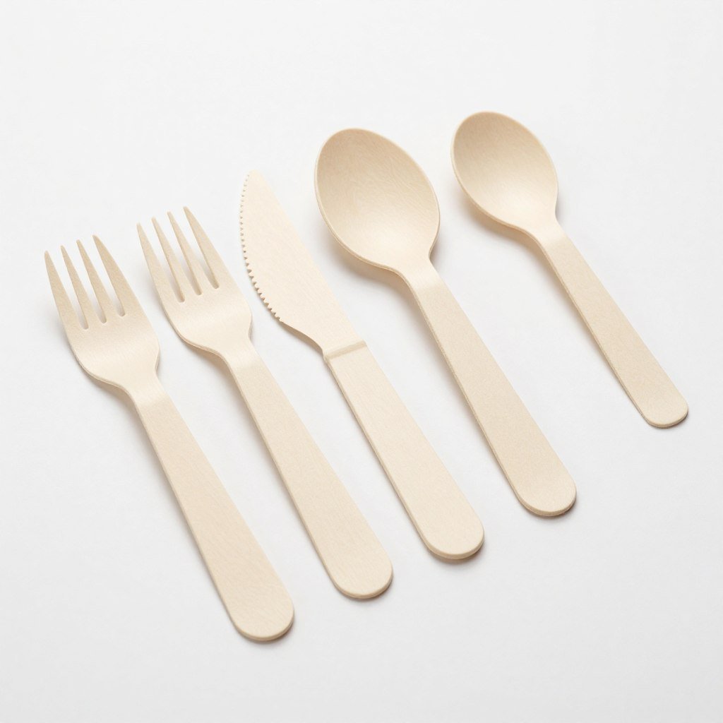 Biodegradable thermoplastic starch disposable cutlery set including fork, knife, spoon