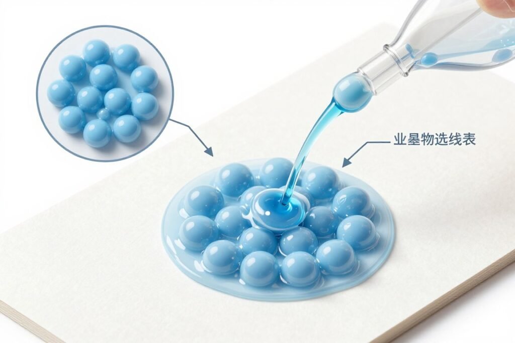 Diagram explaining water-based emulsion structure and coating formation process