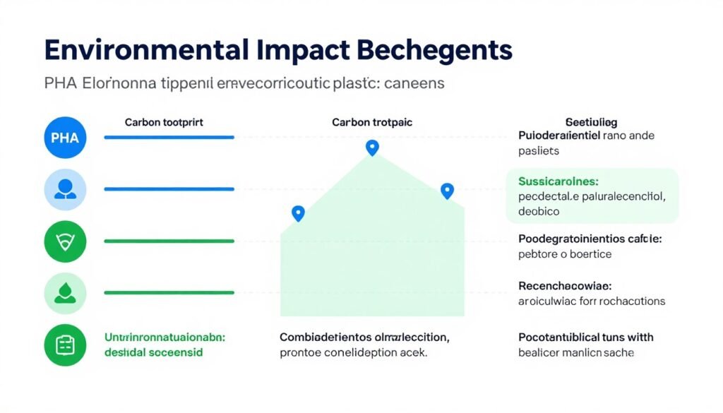 Environmental impact comparison showing PHA benefits versus conventional plastics