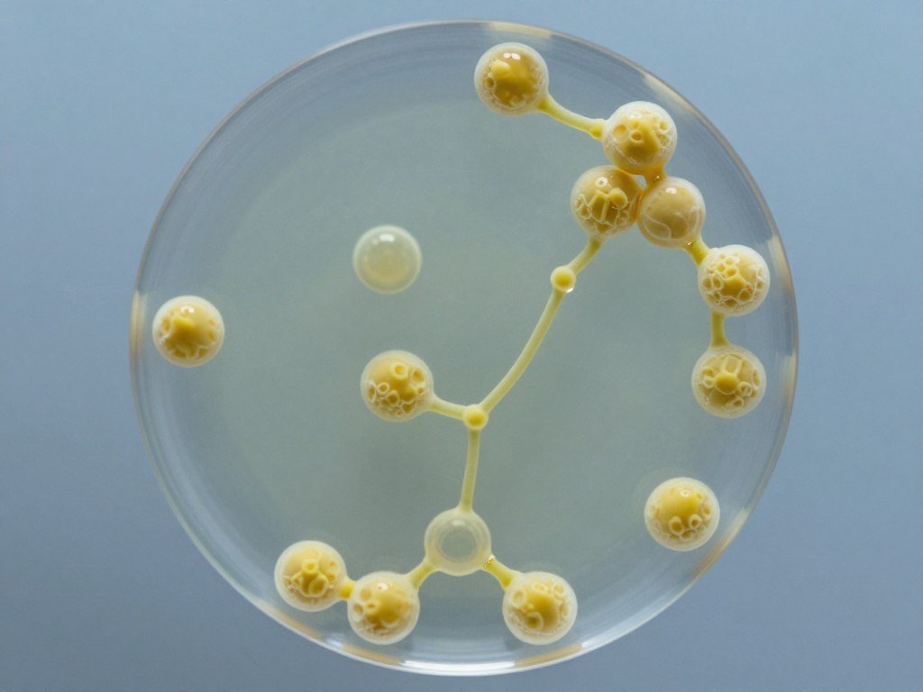 Microscopic view of PHA polymer molecules in water-based emulsion structure