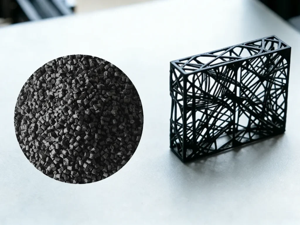Nylon (Polyamide) 3D Printing Showcase: Comparing Raw Material Pellets to a Complex Printed Lattice