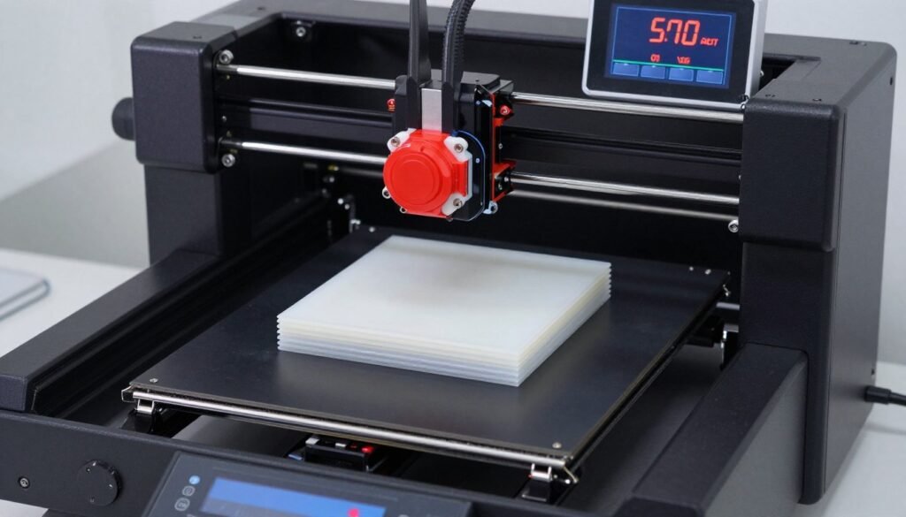 Nylon 3D printing setup with enclosed chamber and heated bed