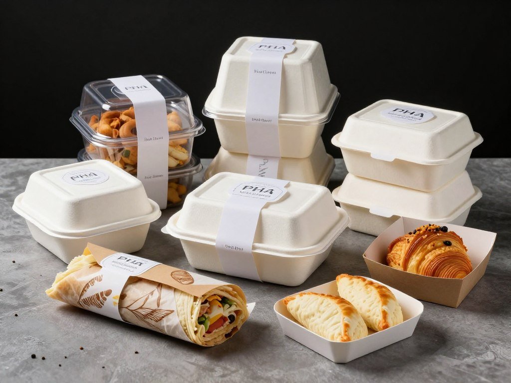 PHA coated food packaging containers and wrapping materials for direct food contact