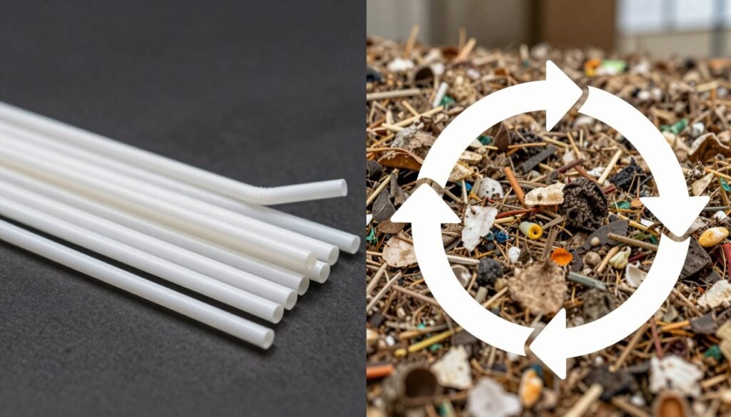 PHA straws biodegrading in composting environment