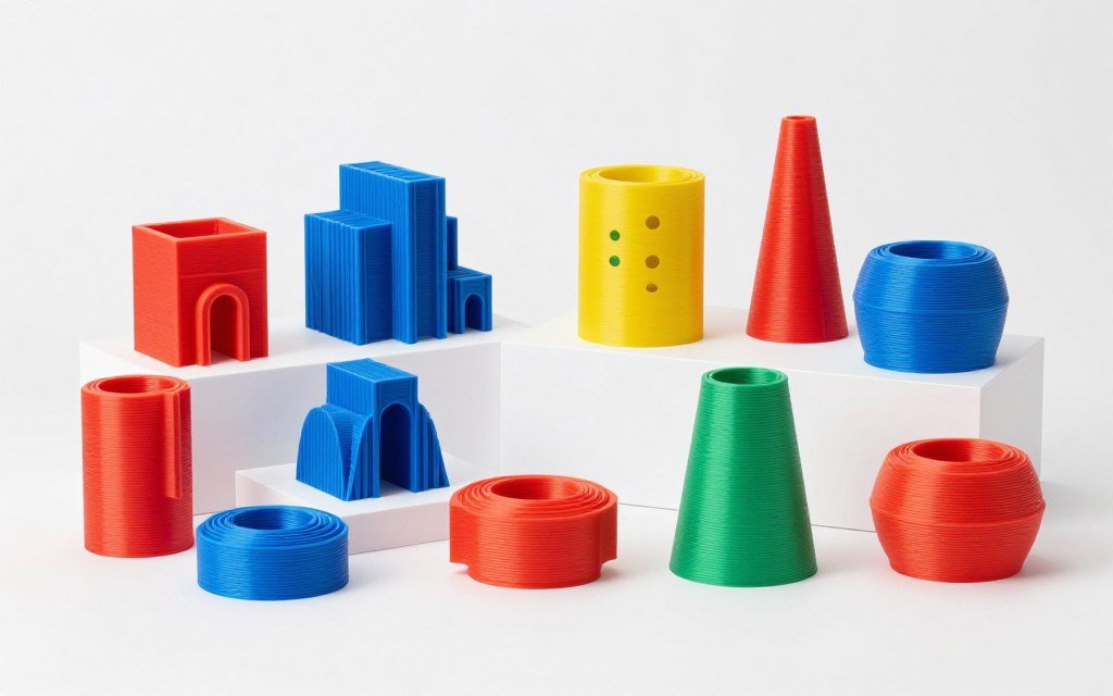 PLA 3D printed prototypes and display models in various colors