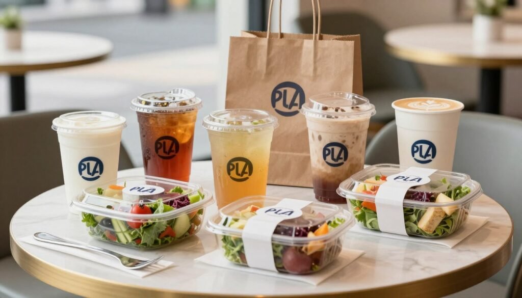 PLA packaging used in food service applications including cups and containers