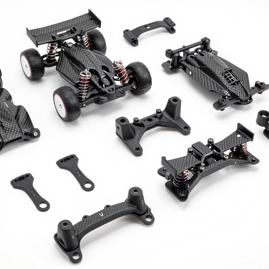 RC car parts including suspension components printed in carbon fiber PLA