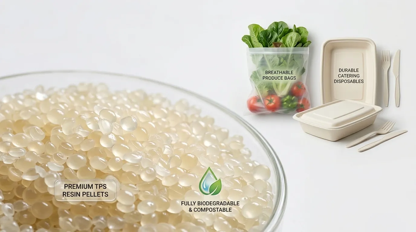 TPS Bioplastic Pellets & Compostable Disposables for Eco-Friendly Catering