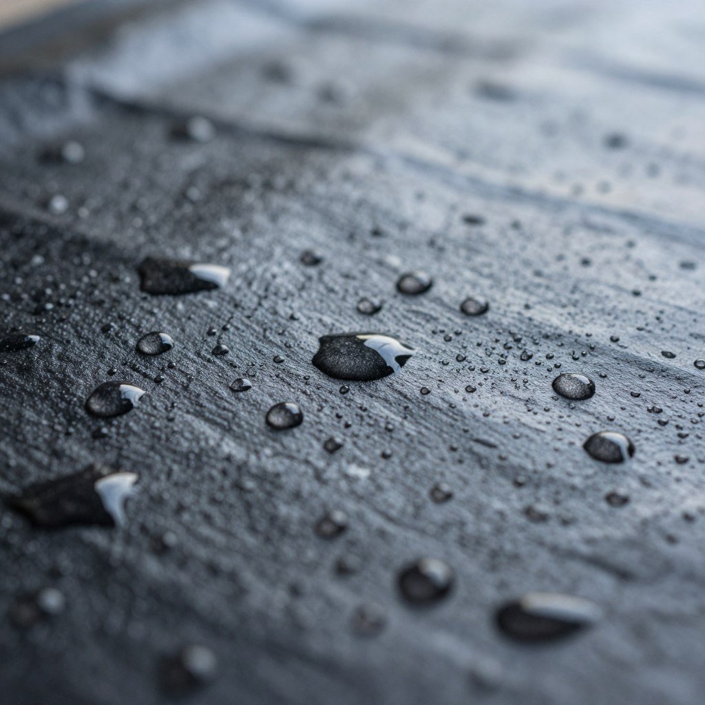 Water droplets on biodegradable mulch film surface demonstrating moisture barrier