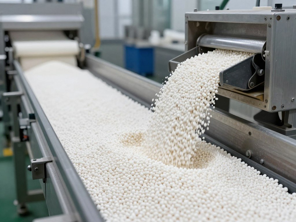 bioplastic pellets manufacturing process showing raw material transformation
