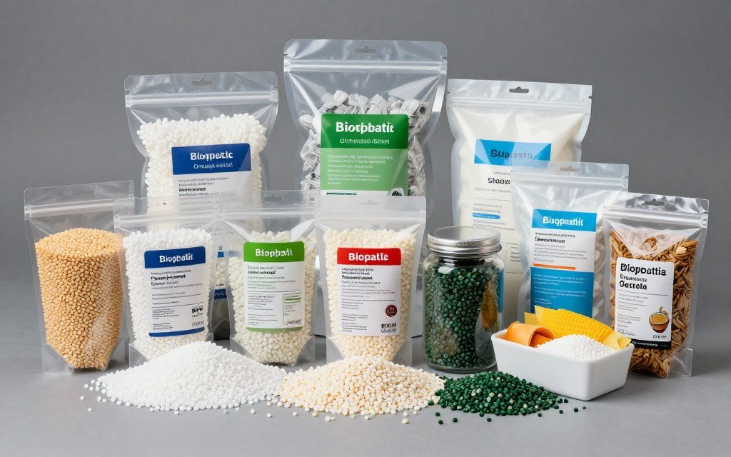 diverse bioplastic products manufactured from pellets