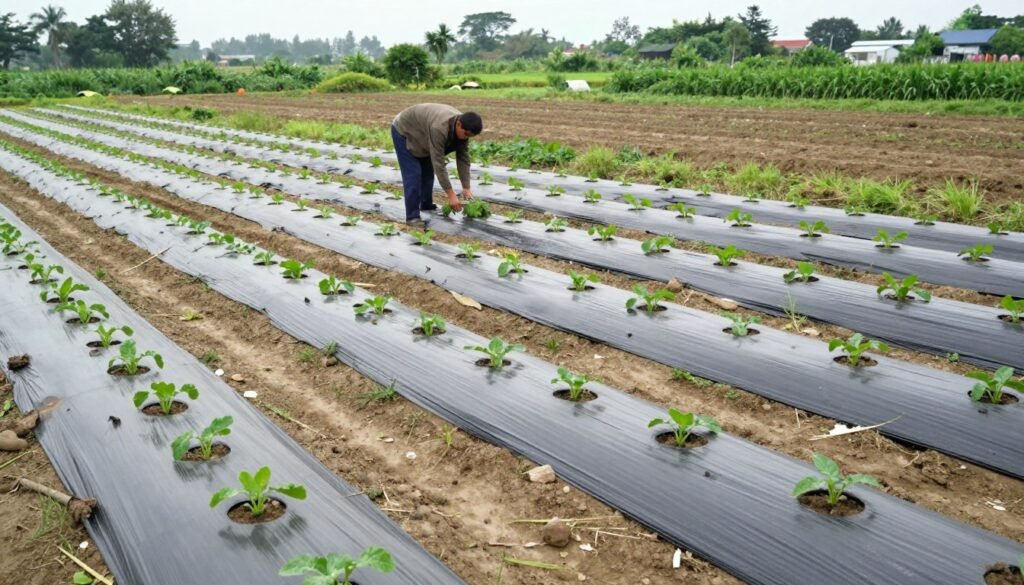 Biodegradable agricultural mulch film application in crop production