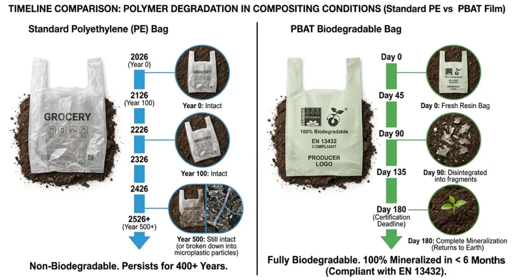 Degradation Timeline: Conventional Plastic vs Compostable PBAT