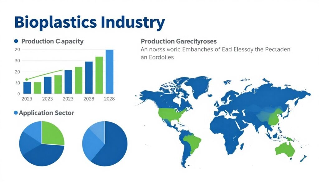 Infographic showing bioplastics market growth projections and regional distribution