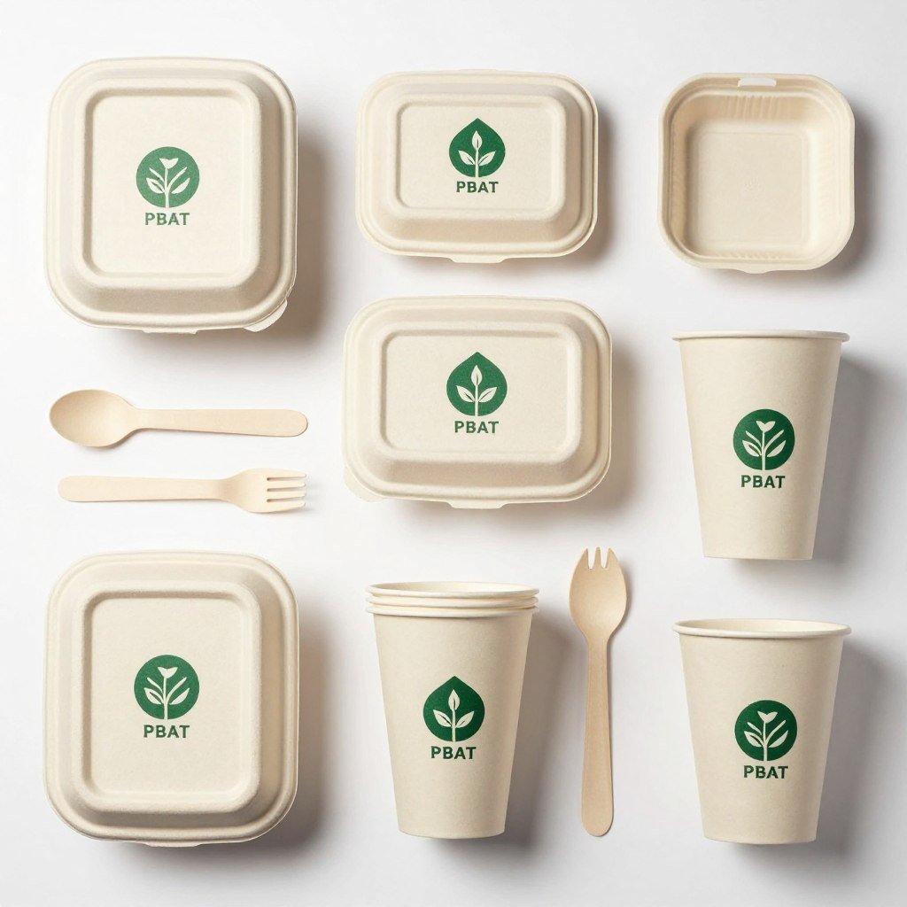 PBAT compostable food service packaging and utensils