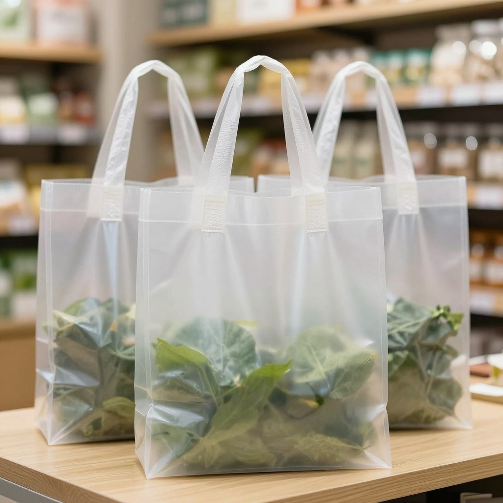 PBAT compostable shopping bags in retail environment