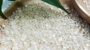 Transparent biodegradable resin granules for eco-friendly plastic manufacturing.