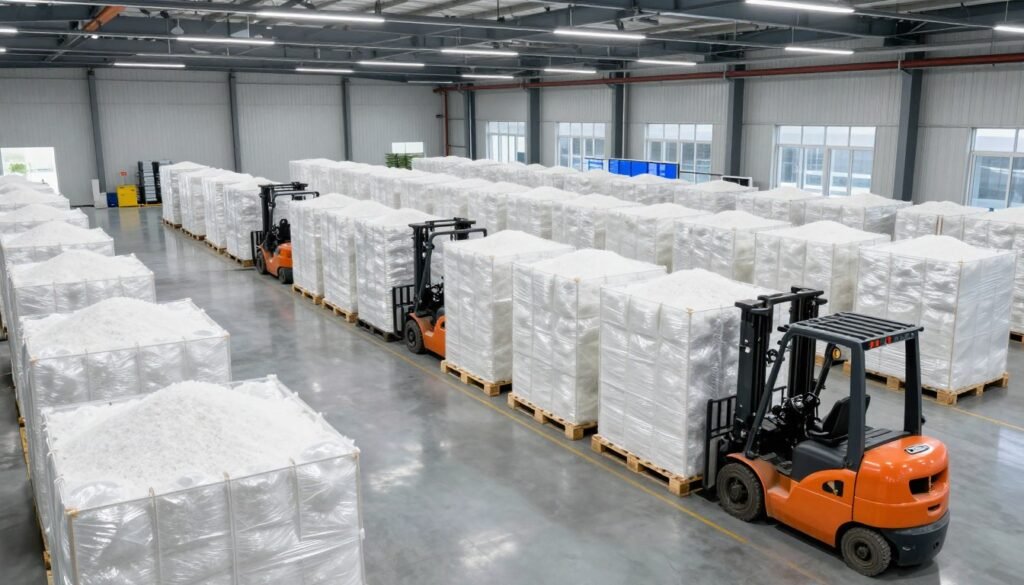 Professional material supplier warehouse with polypropylene inventory